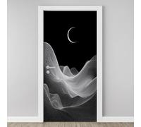 Abstract Mountain Crescent Line 3D Door Stickers Self Adhesive, Monochrome Wallpaper Peel and Stick, Minimalism Door Murals, PVC Waterproof Door Decal for Bedroom Living Room 77x200 cm P5j106