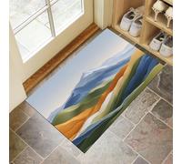 Abstract Mountain Illustration Door Mats Indoor - Non-Slip Outdoor Doormat Minimalist Landscape Painting Boards Dirt Trapping Doormat,Low Profile Entrance Rugs For Back & Front Door - 45 X 75 cm,Green
