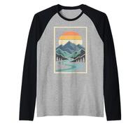 Abstract Mountain Landscape with River Sunset Raglan Baseball Tee