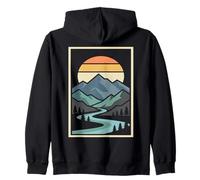 Abstract Mountain Landscape with River Sunset Zip Hoodie