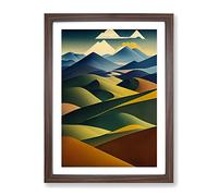Abstract Mountain Landscapes No.5 Framed Print | A4 Walnut Framed Wall Art | Ready to Hang | Abstract Landscape Picture | Living Room Bedroom Lounge Office
