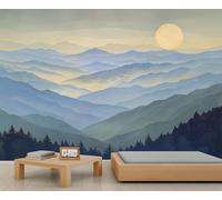Abstract Mountain Mural Full Moon Alpine Forest Mural Night Nature Wallpaper Pine Forest Wallpaper for Living Room Bedroom No Foaming Murals 450 x 305 cm