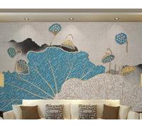 Abstract Mountain Peaks Blue Lotus Leaves Art 3D Wallpaper Easy Install Feature Office Living Room Sofa Bedroom TV Background Wall Decoration-430cm×300cm