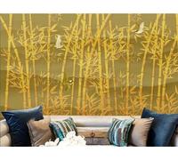 Abstract Mountain Peaks Gold Bamboo Grove Flying Birds 3D Wallpaper Luxury Silk Study Dining Feature Sofa Grey Bedroom Living Room Tv Decorative Wall-350cm×256cm