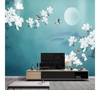 Abstract Mountain Peaks Moon Flowers Flying Birds 3D Wallpaper Luxury Silk Study Dining Feature Sofa Grey Bedroom Living Room Tv Decorative Wall-300cm×210cm