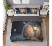 Abstract Mountain River Bird Duvet Cover Set Dark Teal, Quilt Cover Bedding Set in Washed Microfibre with Pillowcases, Breathable, Soft Touch, Super King 260 X 220 cm, Easy Care, Light