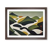 Abstract Mountain River Vol.1 Framed Print | A3 Walnut Framed Wall Art | Ready to Hang | Abstract Landscape Picture | Living Room Bedroom Lounge Office