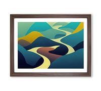 Abstract Mountain River Vol.2 Framed Print | A4 Walnut Framed Wall Art | Ready to Hang | Abstract Landscape Picture | Living Room Bedroom Lounge Office