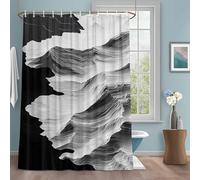 Abstract Mountain Shower Curtain with 12 Hooks White Black Modern Impressionist Waterproof Fabric Shower Curtains Sets for Bathroom Bath Decorations, Machine Washable, 54"x78"