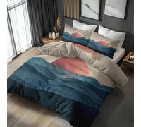 Abstract Mountain Sun Double Bedding Set 3 Piece, Bedroom Decor Duvet Cover and 2 Pillowcases, Boho Landscape Quilt Cover with Zip, Ultra Soft Microfibre YH-E113