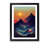 Abstract Mountain Sunset No.1 Framed Print | A2 Black Framed Wall Art | Ready to Hang | Abstract Landscape Picture | Living Room Bedroom Lounge Office