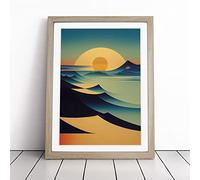 Abstract Mountain Sunset No.2 Framed Wall Art Print - Ready to Hang Picture - Modern Art for Living Room Bedroom Kitchen Home - Oak A4 (27 x 36 cm)