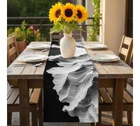 Abstract Mountain Table Runner 16x72 inch White Black Modern Impressionist Cotton Linen Dining Table Runner Ideal for Dresser Kitchen Coffee Tables - Machine Washable