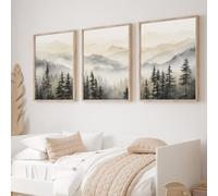 Abstract Mountain Wall Art Neutral Landscape Art Prints Forest Mountain Canvas Boho Forest Art Abstract Nature Artwork Watercolor Nature Pictures Wall Decor for Bedroom 12x16inch (Set of 3) Frameless