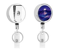 Abstract Mountains Night Sky And Moon Retractable Work Badge Holder Keychain Badge Reel 24.4" Cord & 360° Swivel Alligator Clip Heavy Duty Id Name Tag Holder for Nurses Doctors Teachers Office Workers