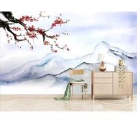 Abstract Mountains Red Flowers Art 3D Wallpaper Textured Silk Easy Install Living Room Sofa Bedroom Dining Room Home Decoration Wall-250cm×170cm