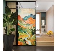 Abstract Mountains Rivers Window Privacy Film Countryside Nature Landscape Colors Stained Glass Window Coverings Static Cling Window Film for Home Office Stores 35.4Wx63L inch
