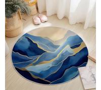 Abstract Mountains Rugs Round 90 cm Living Room Modern Non-Slip Area Rug, Round Machine Washable Floor Carpet, Low Pile Soft Circle Rug for Bedroom Kids Room Decor, Navy Blue Gold