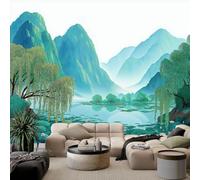 Abstract Mountains Willow Tree Wallpaper W250 x H175 cm Green Photo Wall Murals for Living Room Bedroom, Waterproof & Odorless Large Wall Covering for DIY Home Renovation & Interior Decor