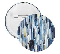 Abstract Multicolor Stripes Ink Texture Blue Dark Grey Yellow 5 PCs Round Tinplate Badge, Badge Lapel Tie Pin, Lightweight Button Badge for Women Men Office Worker Teacher Student Decor