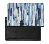 Abstract Multicolor Stripes Ink Texture Blue Dark Grey Yellow Women's Passport Protector, Men's Passport Protector, PU Travel Passport Protector for Women Men Worker 5.8 x 3.9 x 0.4 inch