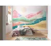 Abstract Multicoloured Mountains Sunrise Art Modern 3D Wallpaper Premium Textured Silk Neutral Tones Material Ideal for Living Room Bedroom-200cm×140cm