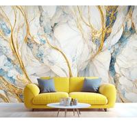 Abstract Murals White Marble Wallpaper Blue and Gold Fluid Art Art Deco Wallpaper Luxury Elegant Bedroom Wall Paper for Bedroom Living Room Mural Poster 300X240cm