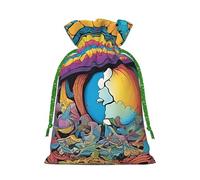 Abstract Mushroom Colorful Mandala Christmas Drawstring Gift Bag Santa Sack With Cards