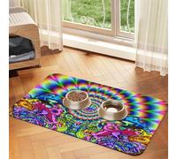 Abstract Mushroom Colorful Mandala Patterned Pet Feeding Mat with Water-Absorbing PU Top & Rubber Base - Anti-Slip Dog Cat Food Mat for Cats, Dogs & Pets, 40x60cm
