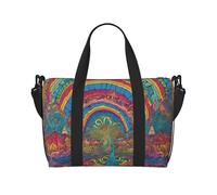 Abstract Mushroom Colorful Mandala Print Large Travel Duffel Bag Foldable Lightweight Weekender Bags, Carry On Overnight Tote Bags, Gym Duffel Bags Hospital Bags Yoga Bags For Women Men, Black, One