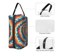 (Abstract Mushroom Colorful Mandala) Print Large Travel Toiletry Bag - 600d Oxford Fabric, Foam Padding, Gym & Weekend Trip Organizer