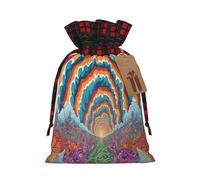 Abstract Mushroom Colorful Mandala -Print Multi-Colored Burlap Drawstring Pouches, Eco-Friendly Bags For Parties Wedding Favors Packaging M Size