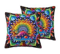 Abstract Mushroom Colorful Mandala Print Pillowcase 45x45 CM Set 2 Pack Linen-Look Square Pillow Covers Cushion Cover for Sofa, Bed, Living Room, Garden & Office Decor