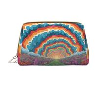 (Abstract Mushroom Colorful Mandala) Print Pu Leather Makeup Bag with Zipper Pocket Compact Organizer for Travel/Purse