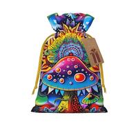 Abstract Mushroom Colorful Mandala Printed Christmas Drawstring Gift Bags-Xmas Wrapping Bags,Candy Bag,For Holiday Party Decorations,Wedding Party Supplies M Yellow Christmas Ribbon