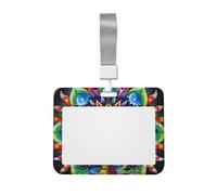 Abstract Mushroom Colorful Mandala Printed ID Badge Holder with Lanyard, Clear Plastic Badge Holder for Work, School, Hospital, Security - Water Resistant & Dirt Proof