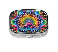 Abstract Mushroom Colorful Mandala Printed Square Pill Organizer with 2 Compartments, Portable Mini Pill Box Pill Case for Medicine, Vitamin, Fish Oil, Supplements