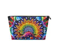 Abstract Mushroom Colorful Mandala Printed Travel Cosmetic Bags with Gold Zipper Makeup Organizer Cosmetic Case Toiletry Bag for Women Mom Girls