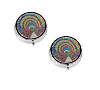 (Abstract Mushroom Colorful Mandala) Round Pill Box with 3 Compartment Small Pill Organizer Portable Pill Case Vitamin Containers, Travel Essentials 4.6x4.6x1.8 cm