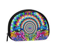 Abstract Mushroom Colorful Pattern Mini Zipper Coin Purse, Small Travel Organizer with All-Over Print, Durable Polyester Fabric, Compact Pouch for Coins,Keys