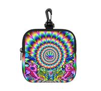 Abstract Mushroom Colorful Pattern Square Zipper Pouch with All-Over Print,Waterproof Rubber-Fabric, Lightweight Durable Small Organizer Bag for Coins, Cards, Keys