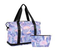 Abstract Mushrooms Digital Illustration Blue Pink White Waterproof Travel Bag Gym Carry on Duffel Bags with Adjustable Strap for Trekking
