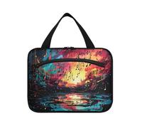 Abstract Music Notes Hanging Travel Toiletry Cosmetic Makeup Bag Large Capacity Foldable Storage Wash Bags for Women Girls Bathroom
