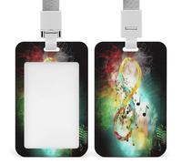 Abstract Music Symbol ID Badge Holder Waterproof Card Protector Push-Pull Slot Work ID Card Holder with Lanyard Personalized Detachable Card Holders for Office Corporate Use