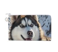 Abstract Music Themed Coin Purse Canvas Wallet Cute Change Purse Small Storage Bag with Zipper, Adorable Huskies, One Size, Flowers and Animals