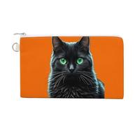 Abstract Music Themed Coin Purse Canvas Wallet Cute Change Purse Small Storage Bag with Zipper, Black cat green eyes, One Size, Flowers and Animals