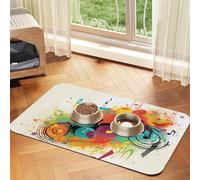 Abstract Music Themed Dog Food Mats for Floors, 12x18 Inch Non-Slip Super Absorbent Pet Food Mat, Dishwasher Dog Mat for Food and Water, Cute Quick Dry Pet Feeding Mat for Dogs Puppy Cats