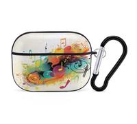 Abstract Music Themed Earbuds Organizer Shockproof Protective Airpods Pro Cover with Carabiner Clip Anti Fall Carrying Earphone Case Cover for Airpods Pro 2nd Generation Black