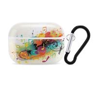 Abstract Music Themed Earbuds Organizer Shockproof Protective Airpods Pro Cover with Carabiner Clip Anti Fall Carrying Earphone Case Cover for Airpods Pro 2nd Generation White