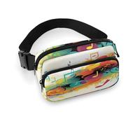 Abstract Music Themed Fanny Pack Belt Bag with Adjustable Strap Fashion Waist Bag for Outdoor Sports Hiking, white, 20x13cm, Full Printed Waist Bag